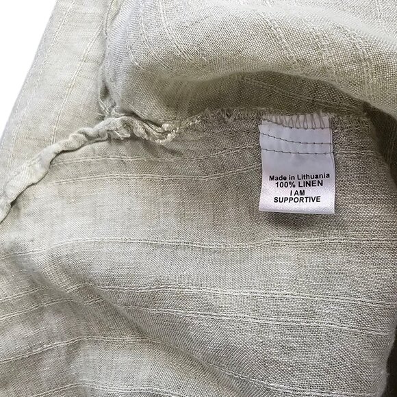 FLAX Womens 100% Linen 3/4 Sleeve Tunic Shirt, Green, lagenlook, Size M - Picture 6 of 8